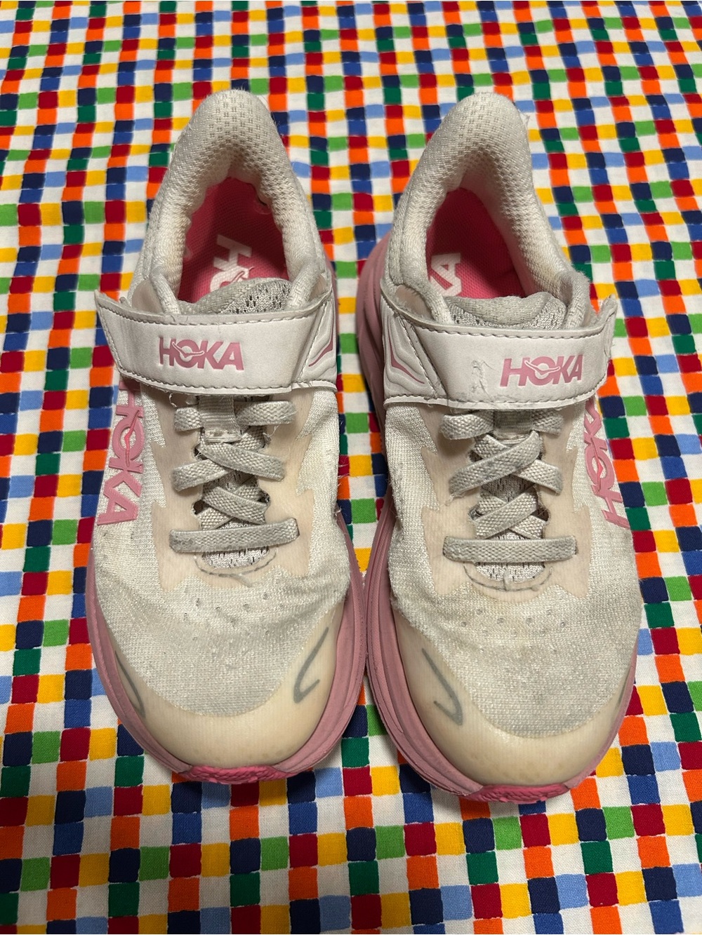 HOKA  Clifton 10 Kids' Pink and White Athletic Shoes 13